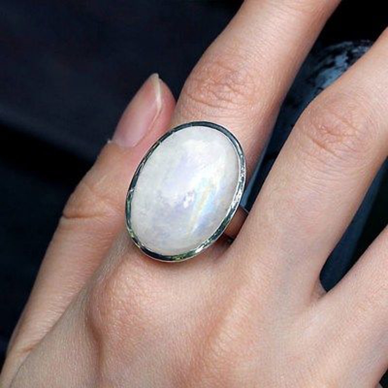 Solid 925 Sterling Silver Natural Rainbow Moonstone Gemstone Men’s Unisex Ring