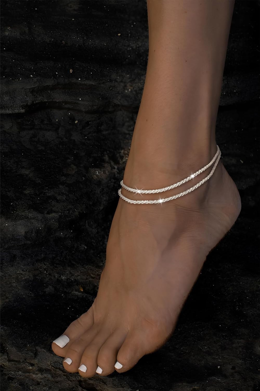 Dainty Silver Ankle Bracelet Set | Layered Sparkling Anklets for Every Occasion