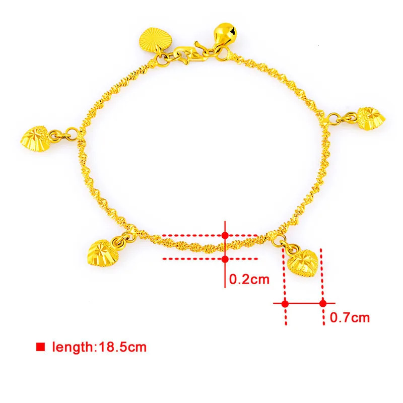 Gold Tone Heart Bracelet Women Water Wave Pendant Polished Chain Jewelry