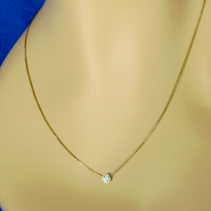 EARTH MINED DIAMOND Station Deco Pendant Necklaces SOLID 14K GOLD 18″ inch Chain