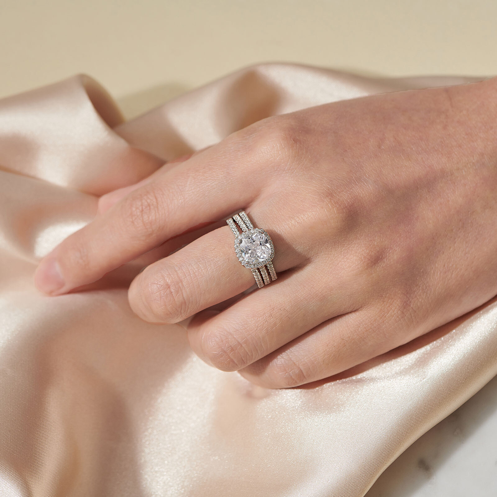 Sterling Silver Ring Jacket 2pcs Ring Set Engagement Wedding Bridal Ring Set