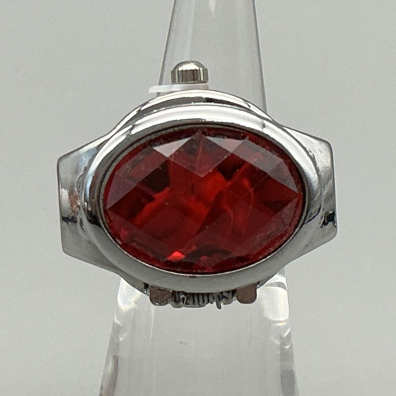 Bozhi Ring Watch Womens 20mm Hidden Dial Red Crystal Floral New Battery