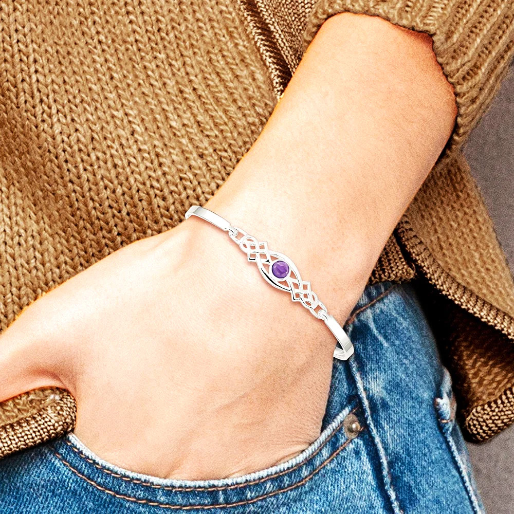 Sterling Silver Amethyst Celtic Knot Bangle Bracelet