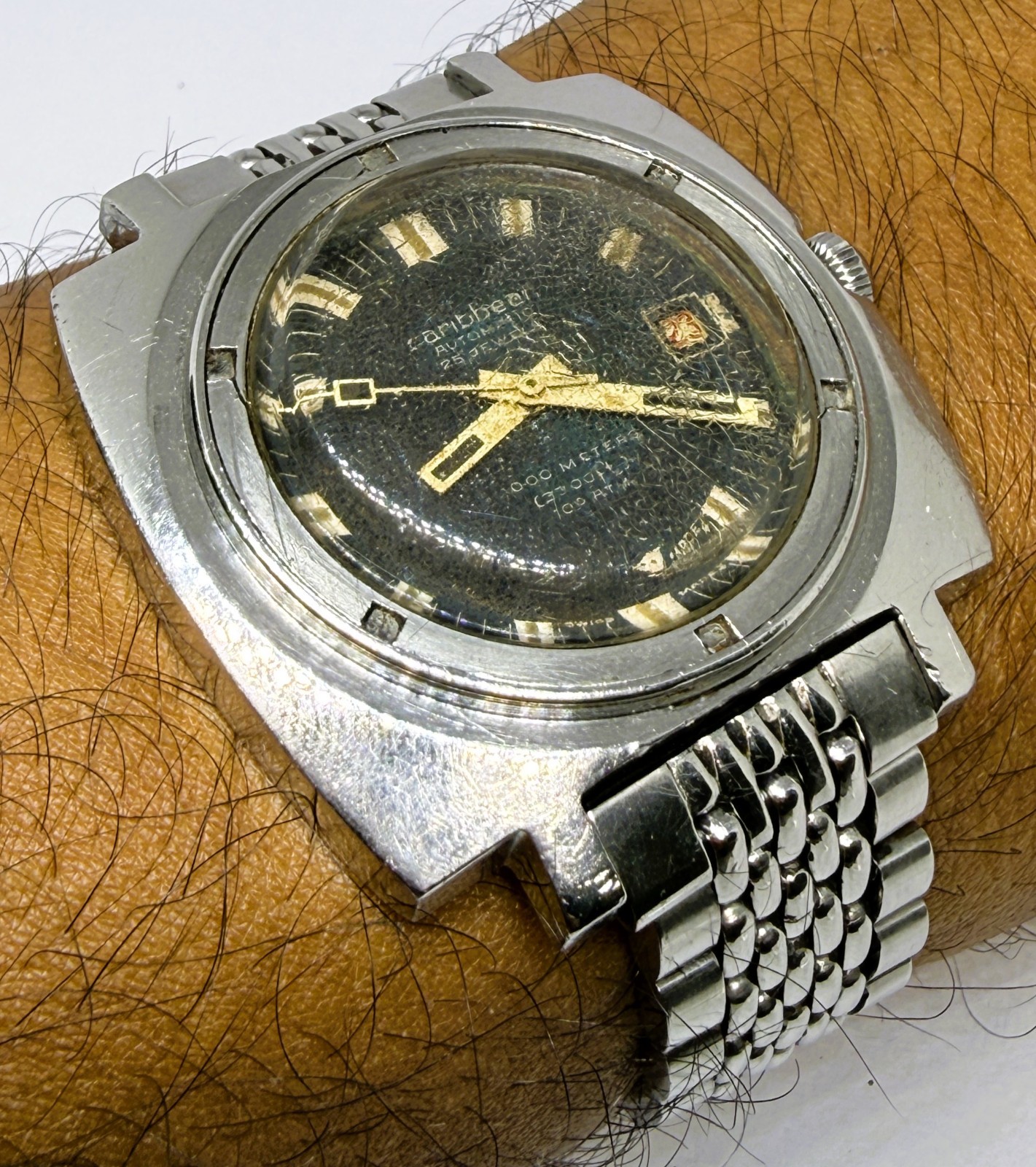 1960s Jenny Caribbean 1000m 706 Vintage Diver MONOBLOC Triple Safe BEZEL MISSING