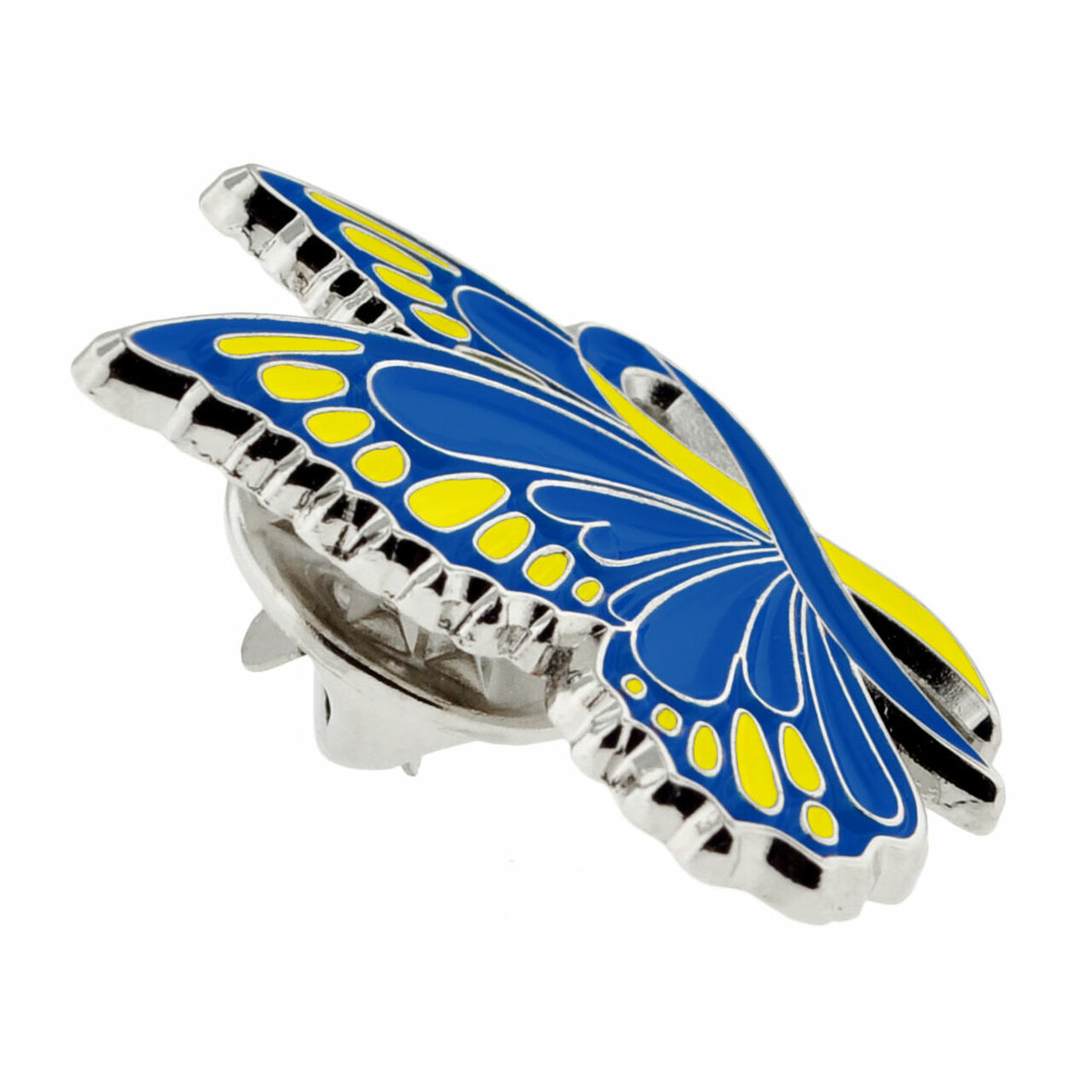 PinMart’s Blue and Yellow Ribbon Butterfly Pin – Awareness Ribbon Enamel Pin