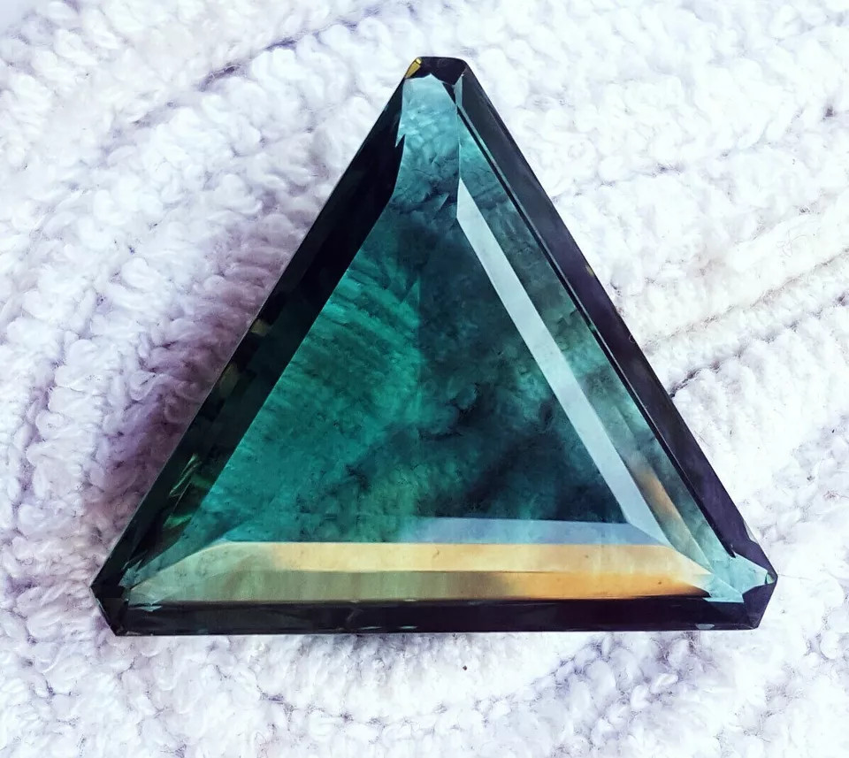 109.33 Ct Natural Brazilian Trillion Cut Green Topaz Loose Gemstone Certified