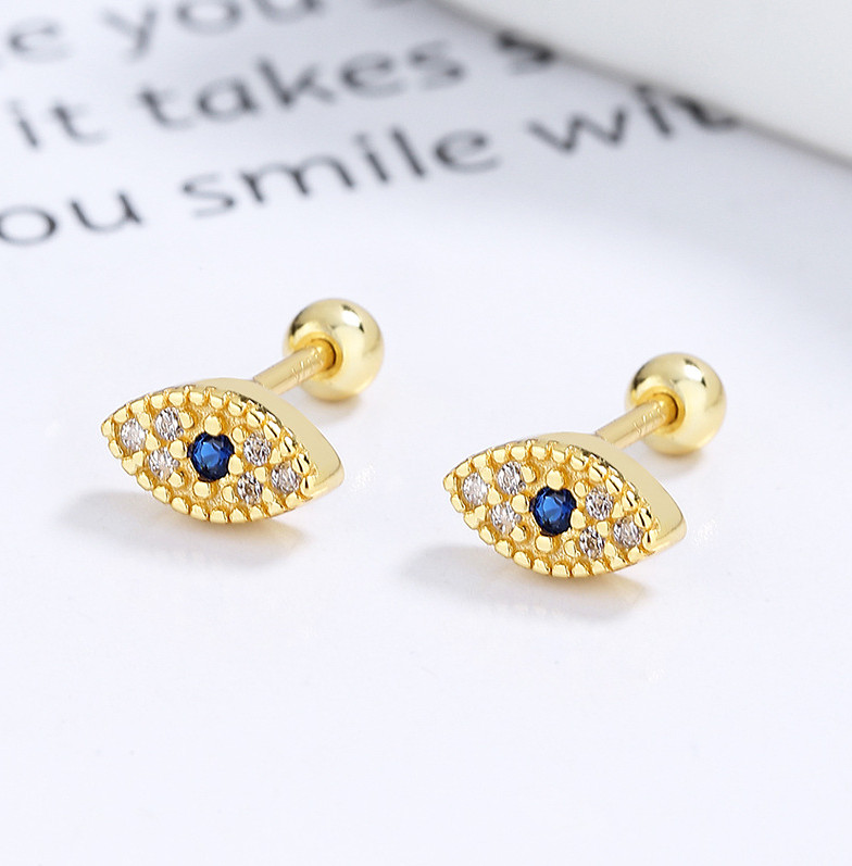 EVIL EYE SCREW BACK STUD EARRINGS BLUE WHITE CZ SILVER Plated III7
