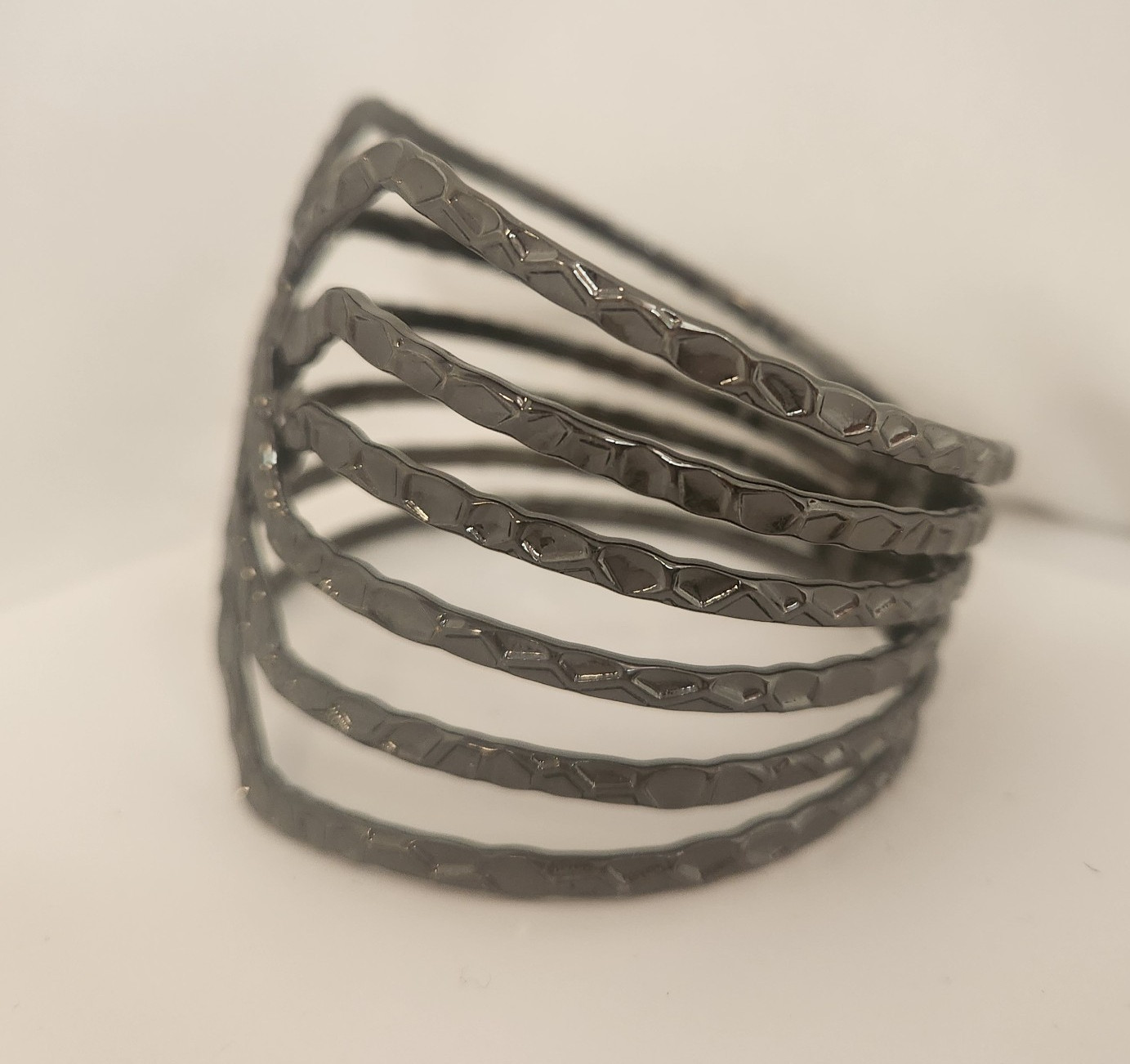 Gunmetal Hinged Bracelet Geometric Design 2″ x 7/8″