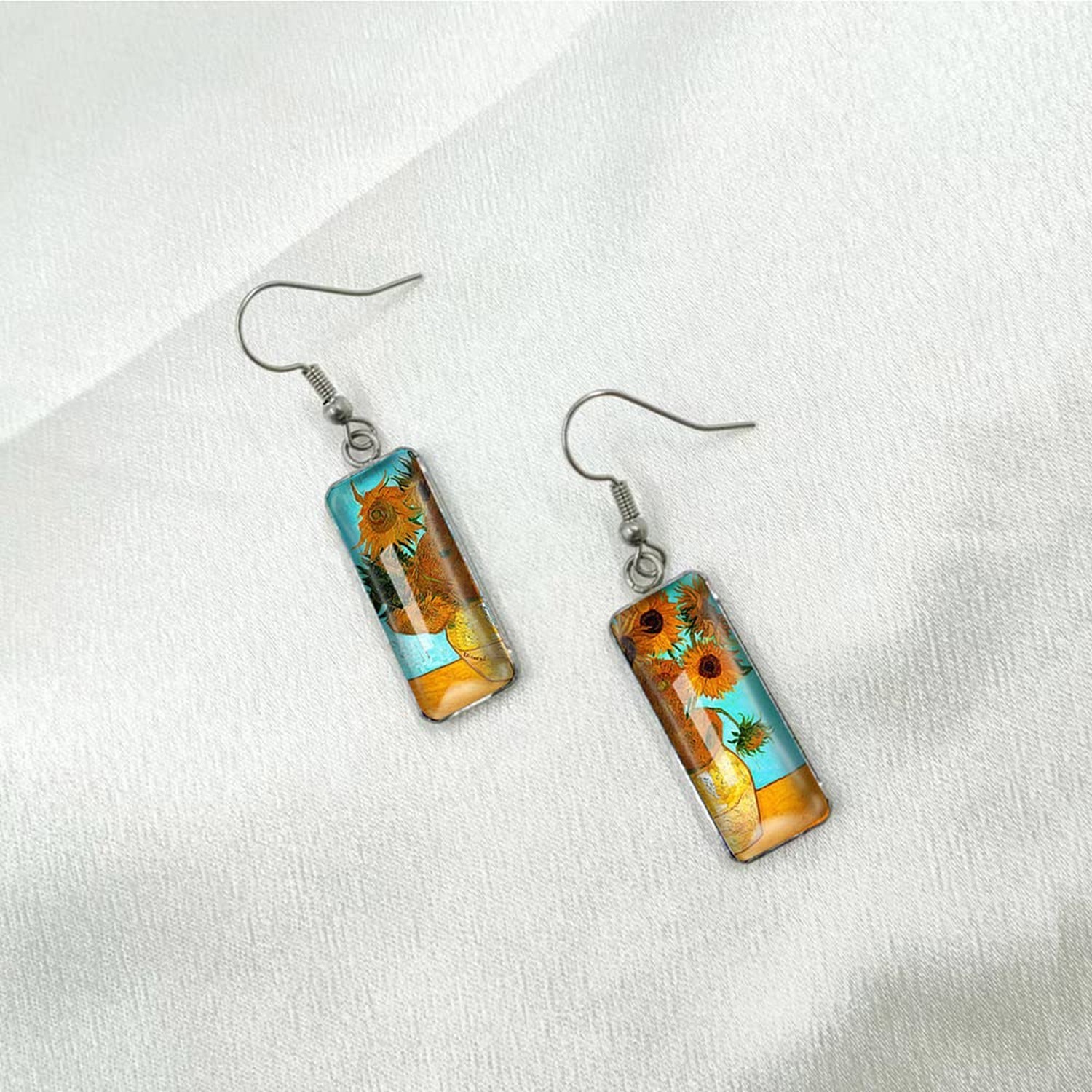 Van Gogh Painting Starry Sky Sunflower Drop Dangle Earrings for Women Abstrac…
