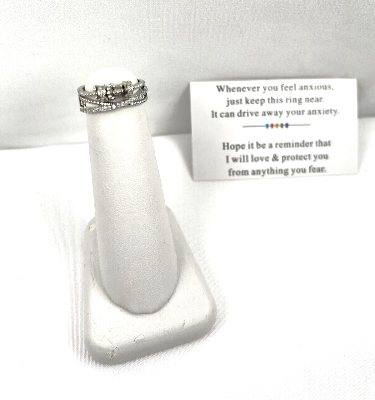 Anxiety Ring Spinner Adjustable, Little Circles Move, w/ Touching Note & Bag