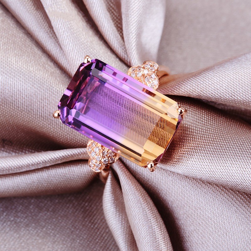 New Flower Style Rainbow Bi Color Tourmaline Gems Rose Gold Women Ring Size 6-9