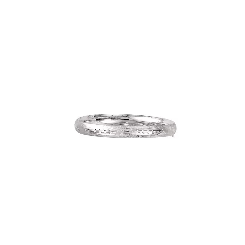 14K White Gold Polished Floral Bangle Bracelet, 5mm TO 8mm Wide, 7″ or 8″ Inches