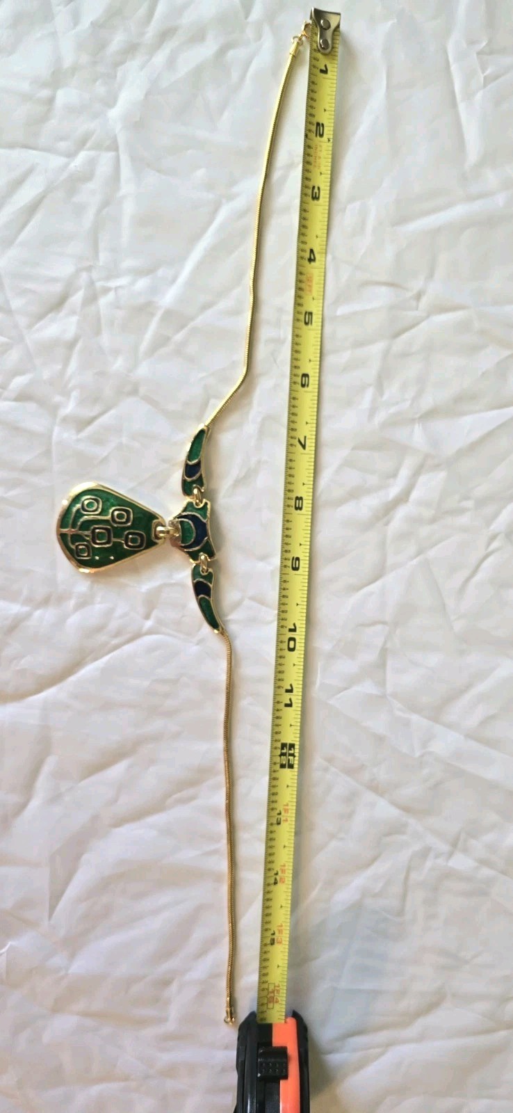 Vintage 1970s Blue & Green Enamel Gold Tone Collar Necklace, made in Thailand