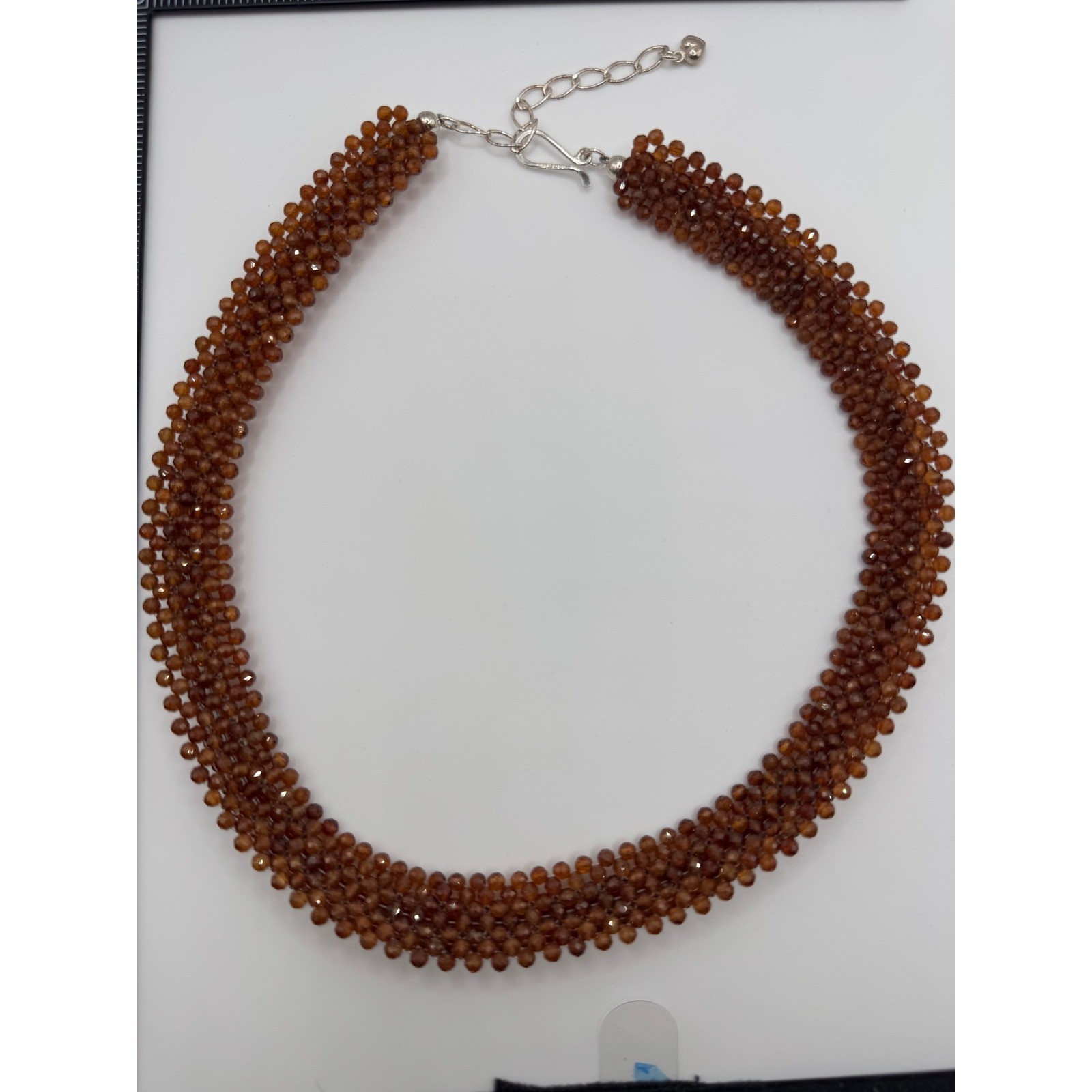 Jay King DTR Hessonite Garnet Woven Necklace Beaded Sterling Silver Clasp