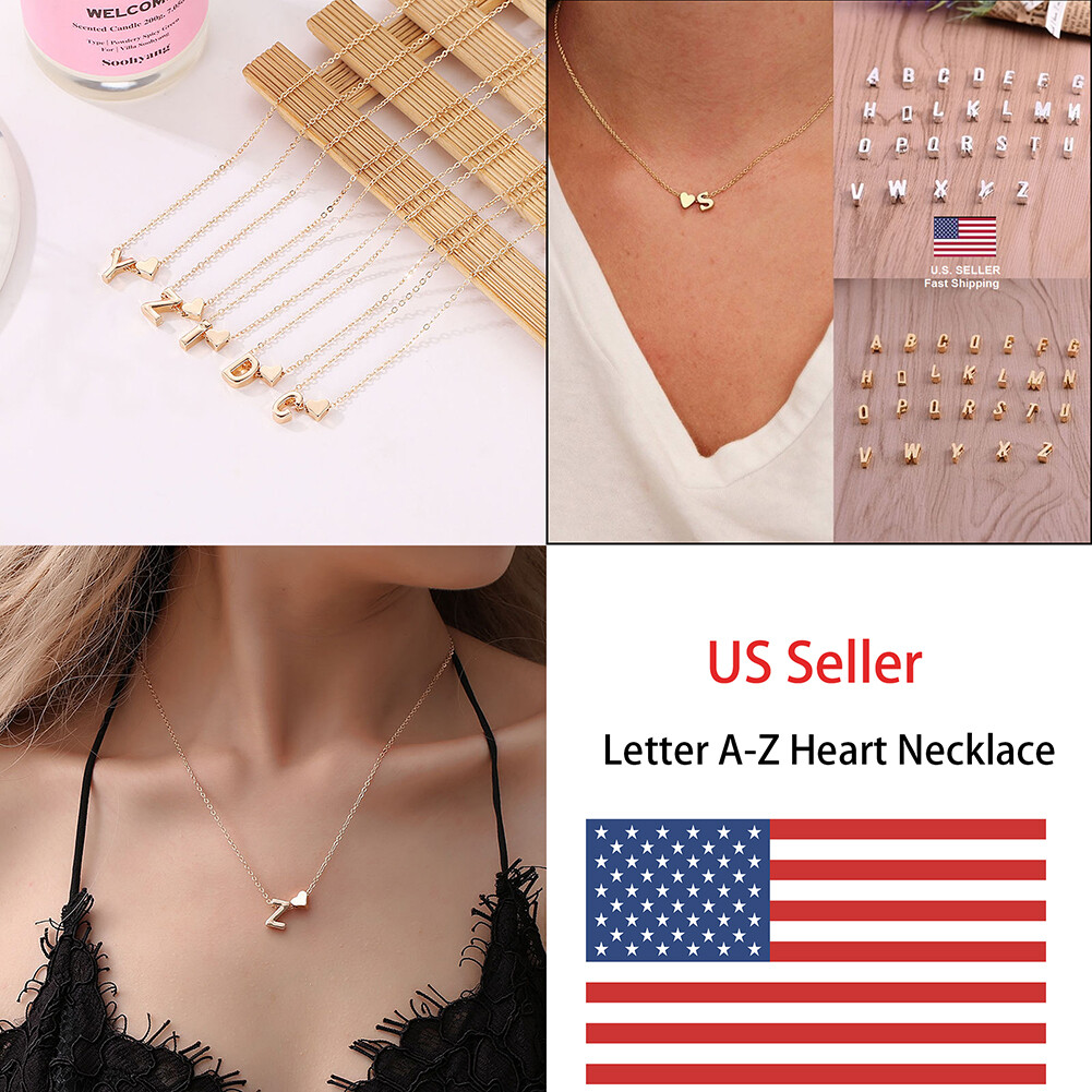 US Charm Heart Letter Initial A-Z Alphabet Pendant Chain Necklace Christmas Gift