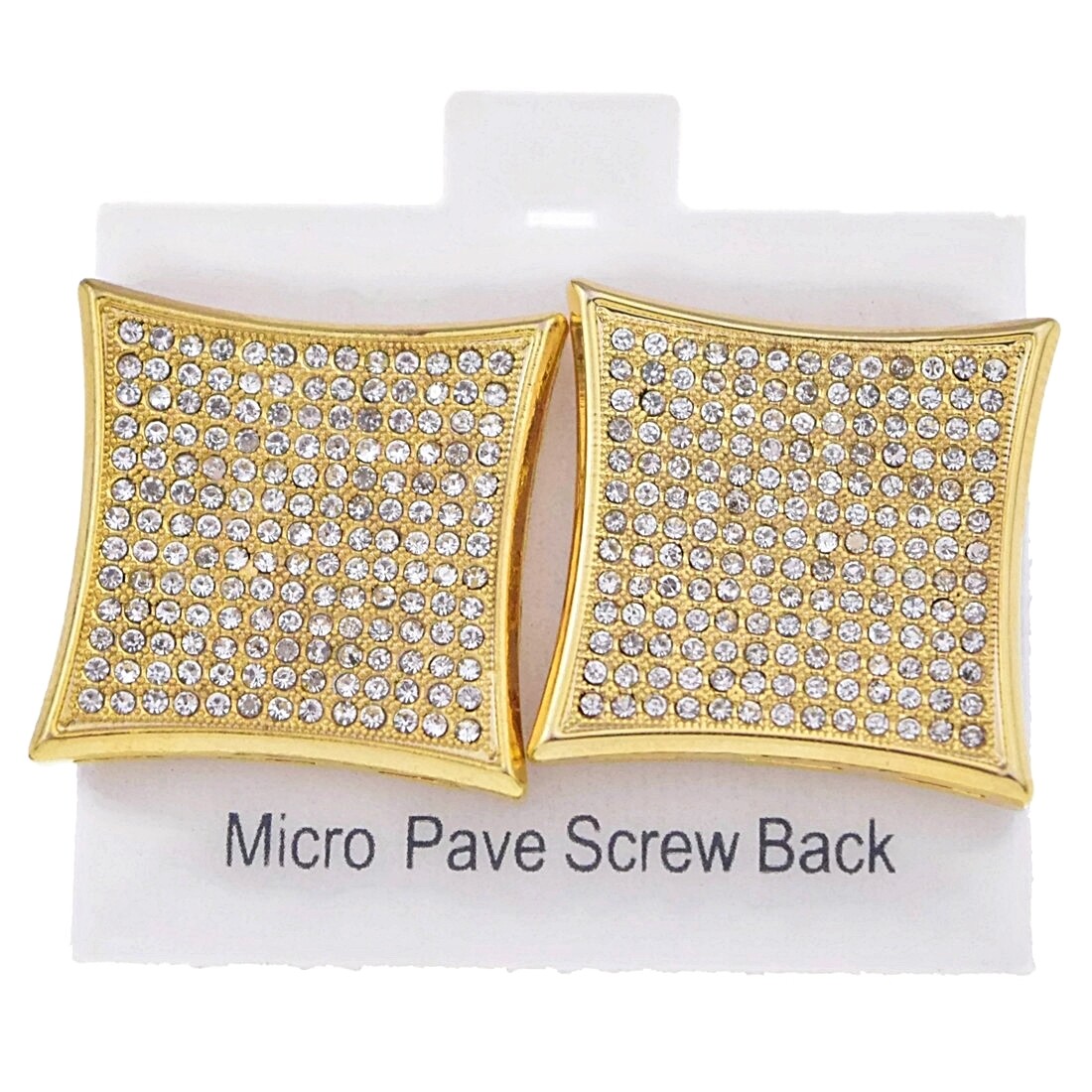Men’s Huge 25MM Hip Hop Kite Earrings Micro Pave 13 Rows Gold Plated Screw Back