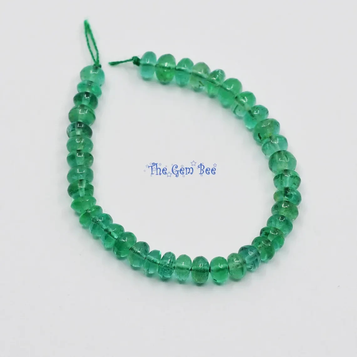 3.3mm-3.5mm Zambian TRANSPARENT Green Emerald Smooth Rondelle Beads 3″ Strand