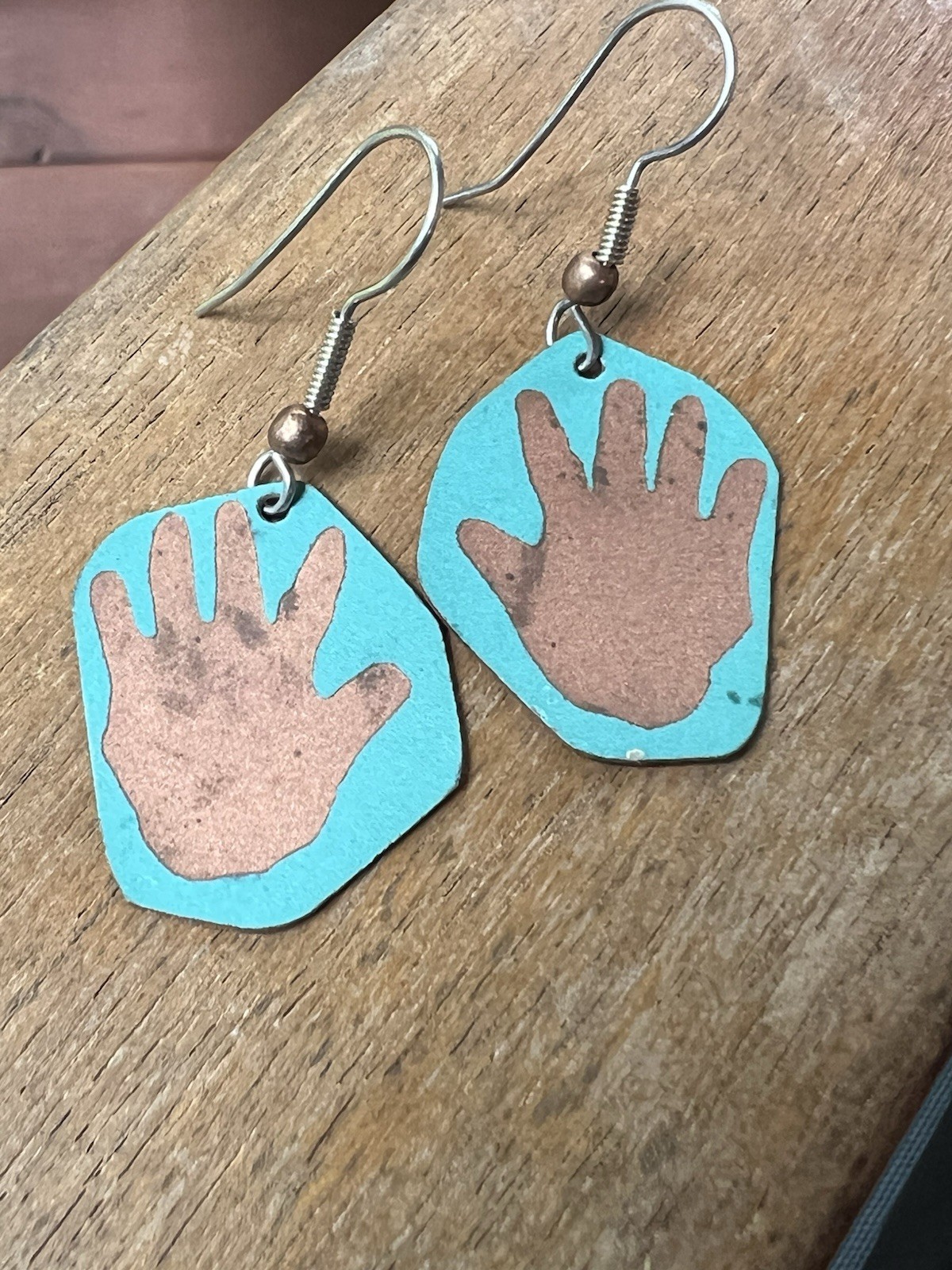 Vintage Artisan Western Copper Teal Turquoise Earrings 90s Boho Southwestern