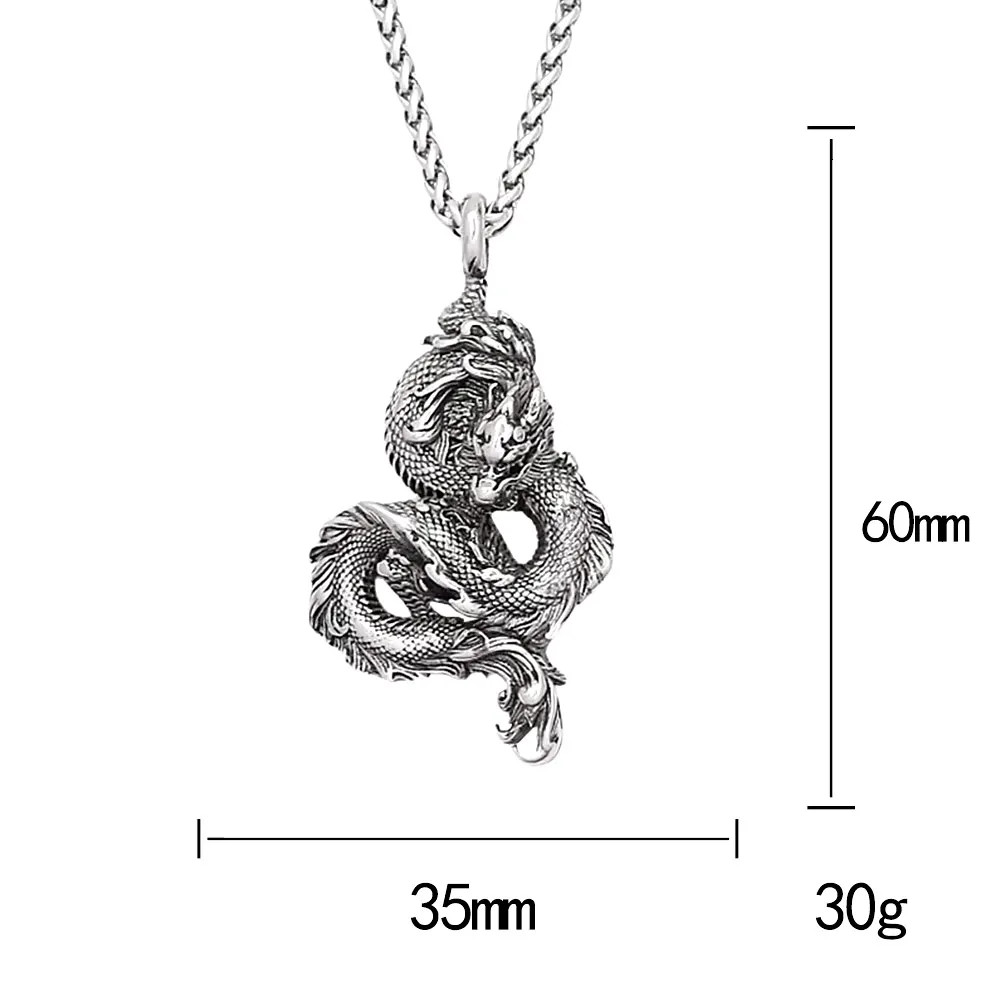 Antique Gold Silver Two Tone Stainless Steel Chinese Dragon Amulet Necklace Punk