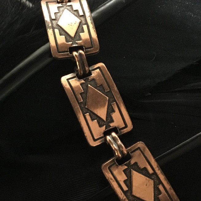 BEAUTIFUL VINTAGE ESTATE COPPER SOUTHWESTERN DESIGN LINK BRACELET 7 3/4″ LONG