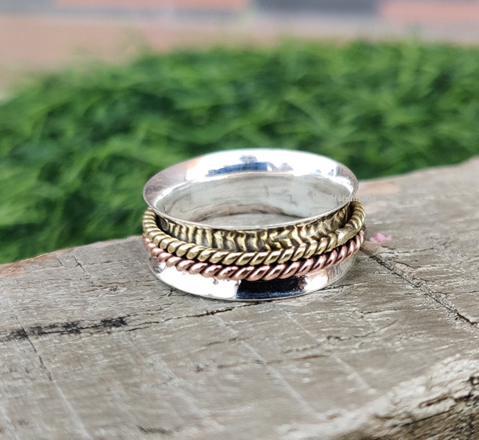 925 Sterling Silver Two Tone Spinner Ring Handmade All Size Ring RN62