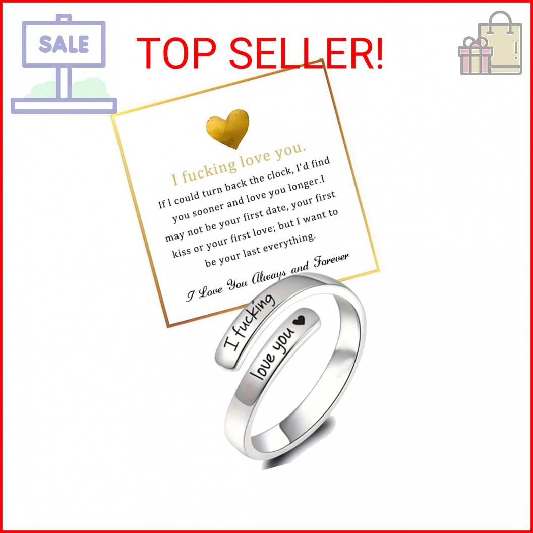sunglnl I Fcking Love You Ring For Women, Open Adjustable Stainless Steel Engrav