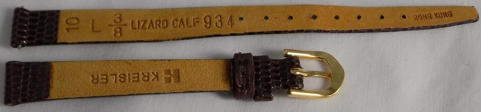 7 5/8″ 194mm Long 10mm Brown Simulated Lizard Grain Watch Band Gold Tone Buckle