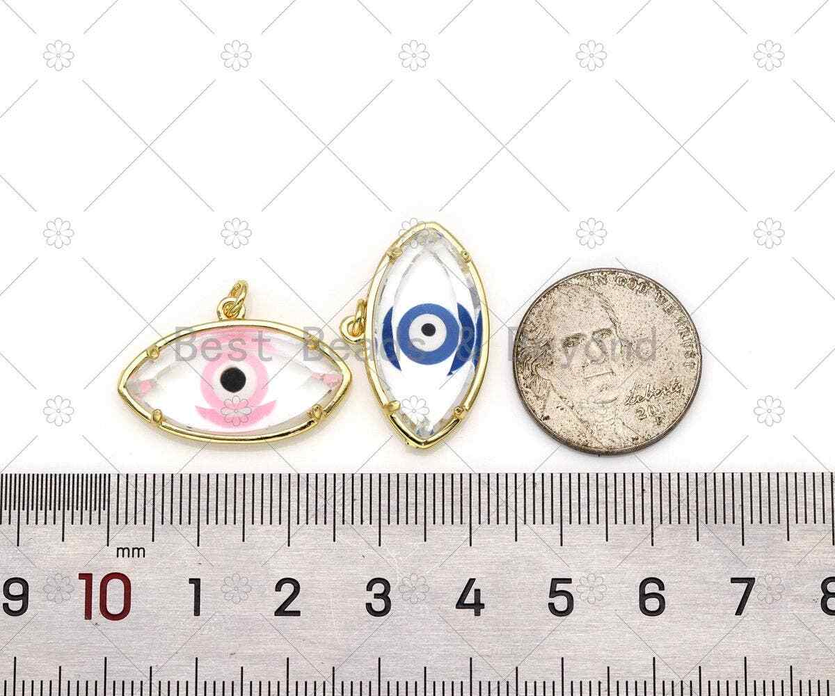 Colorful Enamel Evil Eye Shape Pendant, 18K Gold Filled Glass Quartz Charm,