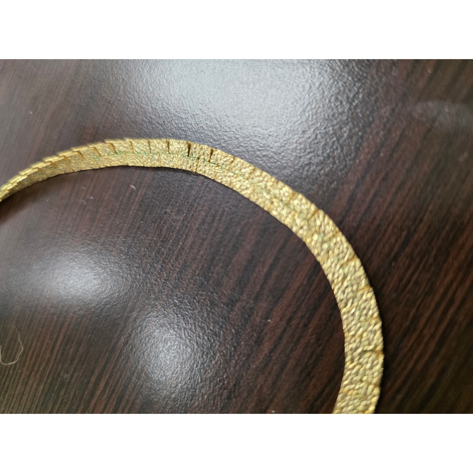 Vintage Gold Tone Nugget Flat Link Chain Necklace Textured Bark Finish 27g