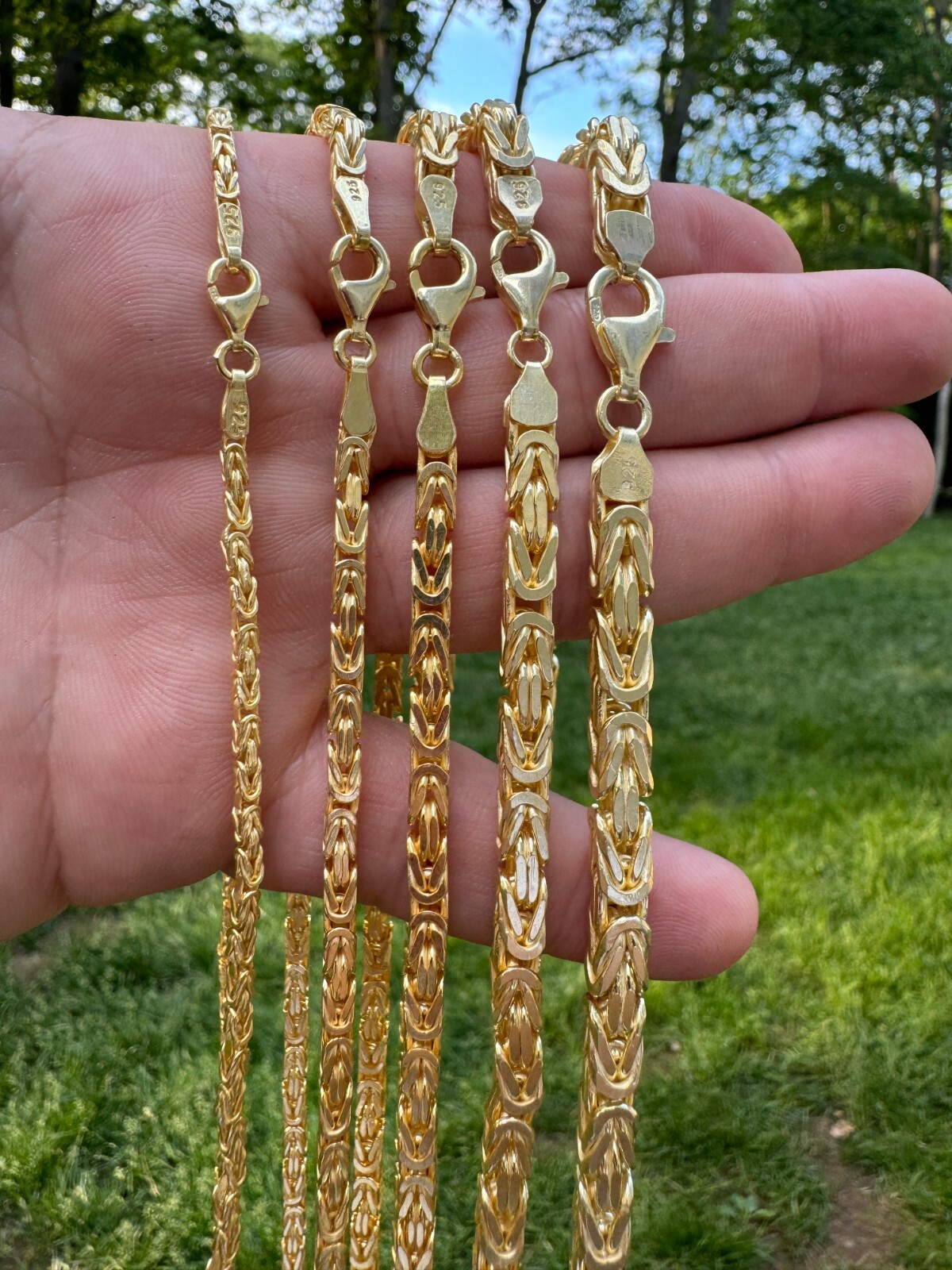 14k Gold Plated 925 Sterling Silver Byzantine Chain Mens Necklace 2.5-5mm 18-30″