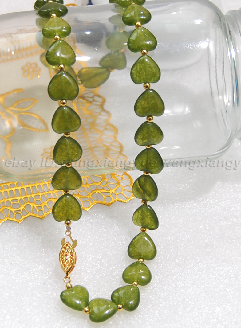 Long 18″ 22″ 25″ 36″ 12mm Green Peridot Gemstones Heart Beads Pendants Necklace