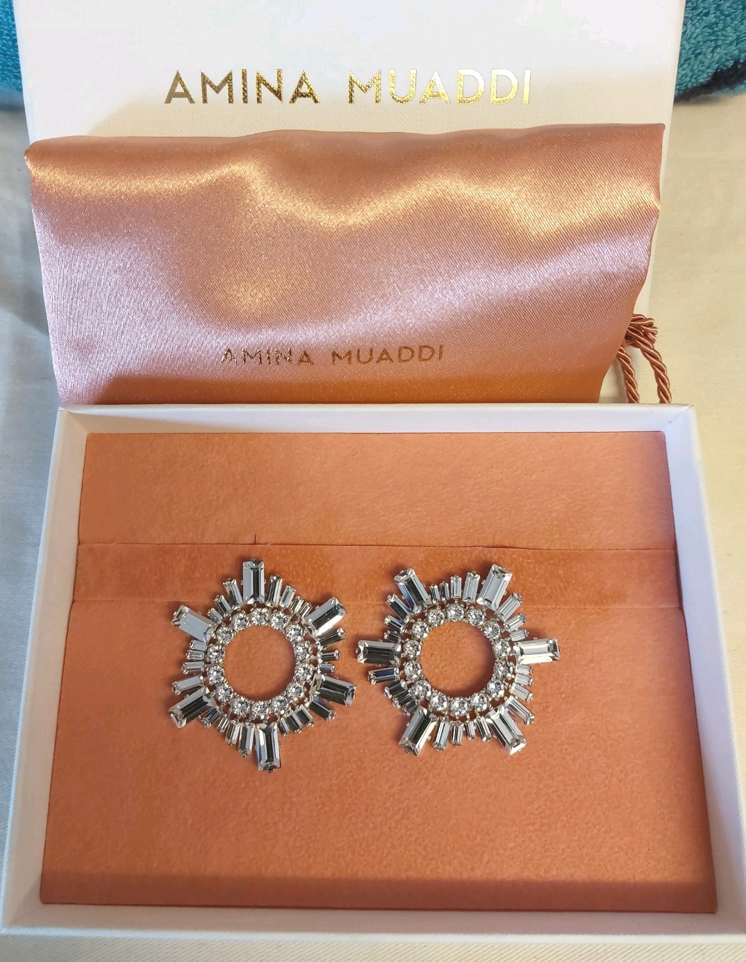 Amina Muaddi Begum Mini Earring White Crystal & Silver Base – £450 retail