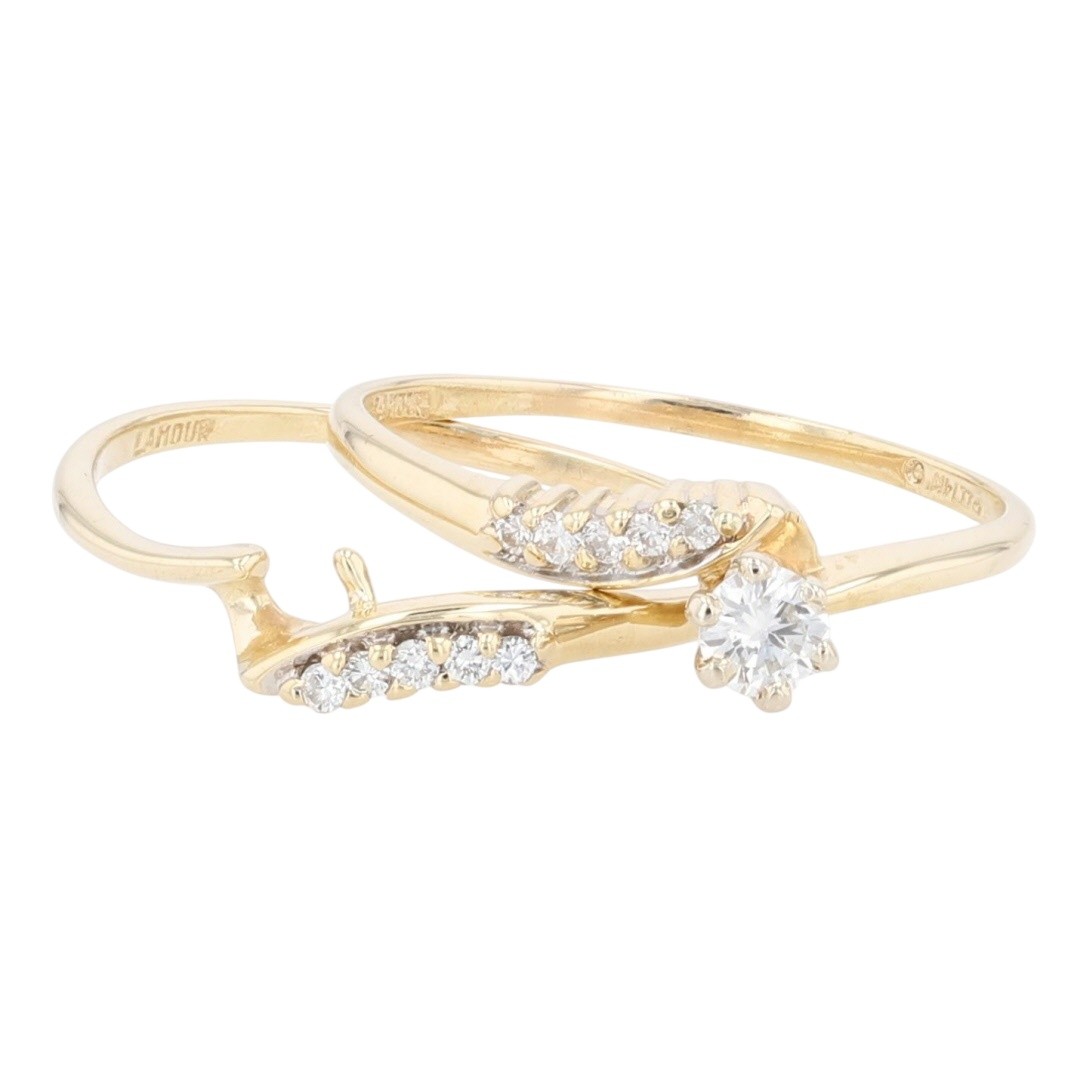 .31ctw Diamond Solitaire with Accents Wedding Set Rings 14k Yellow Gold Size 9.5