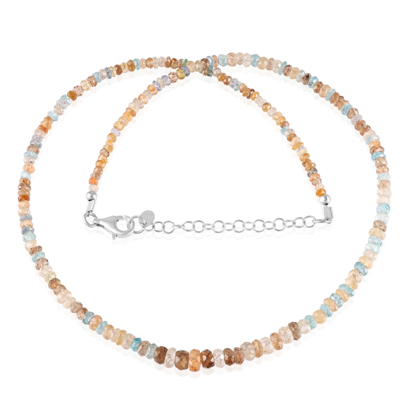 Natural Multi Zircon Stone Beaded Handmade Necklace Faceted Roundel 925 Silver