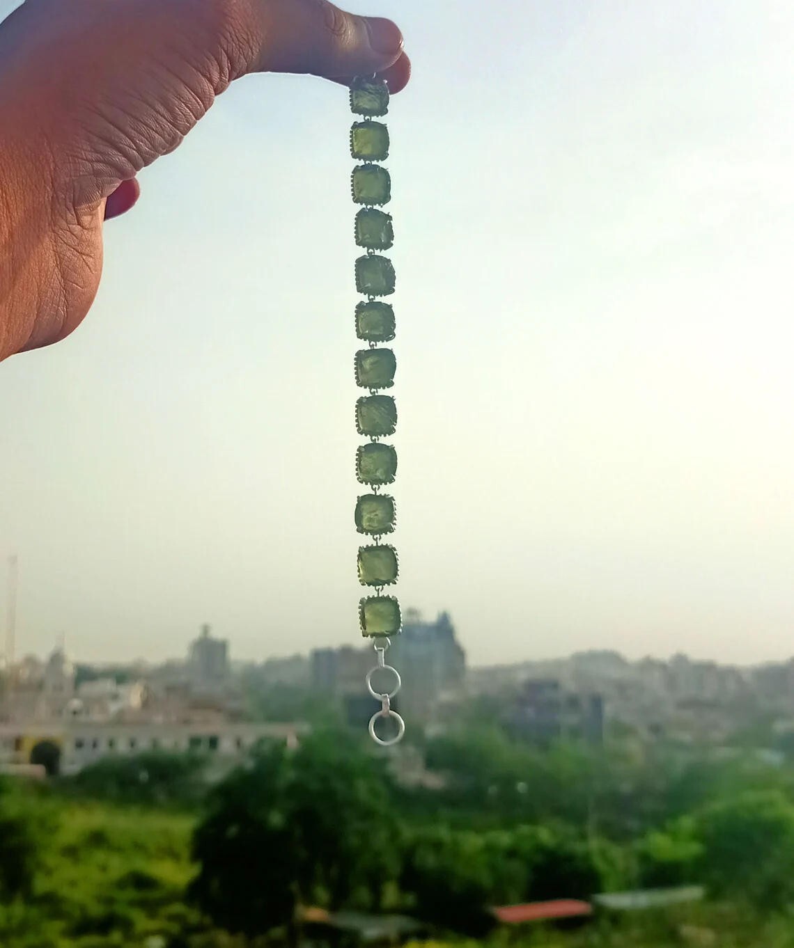 Real Moldavite Bracelet Czech Moldavite Bracelet 925 Sterling Silver Bracelet