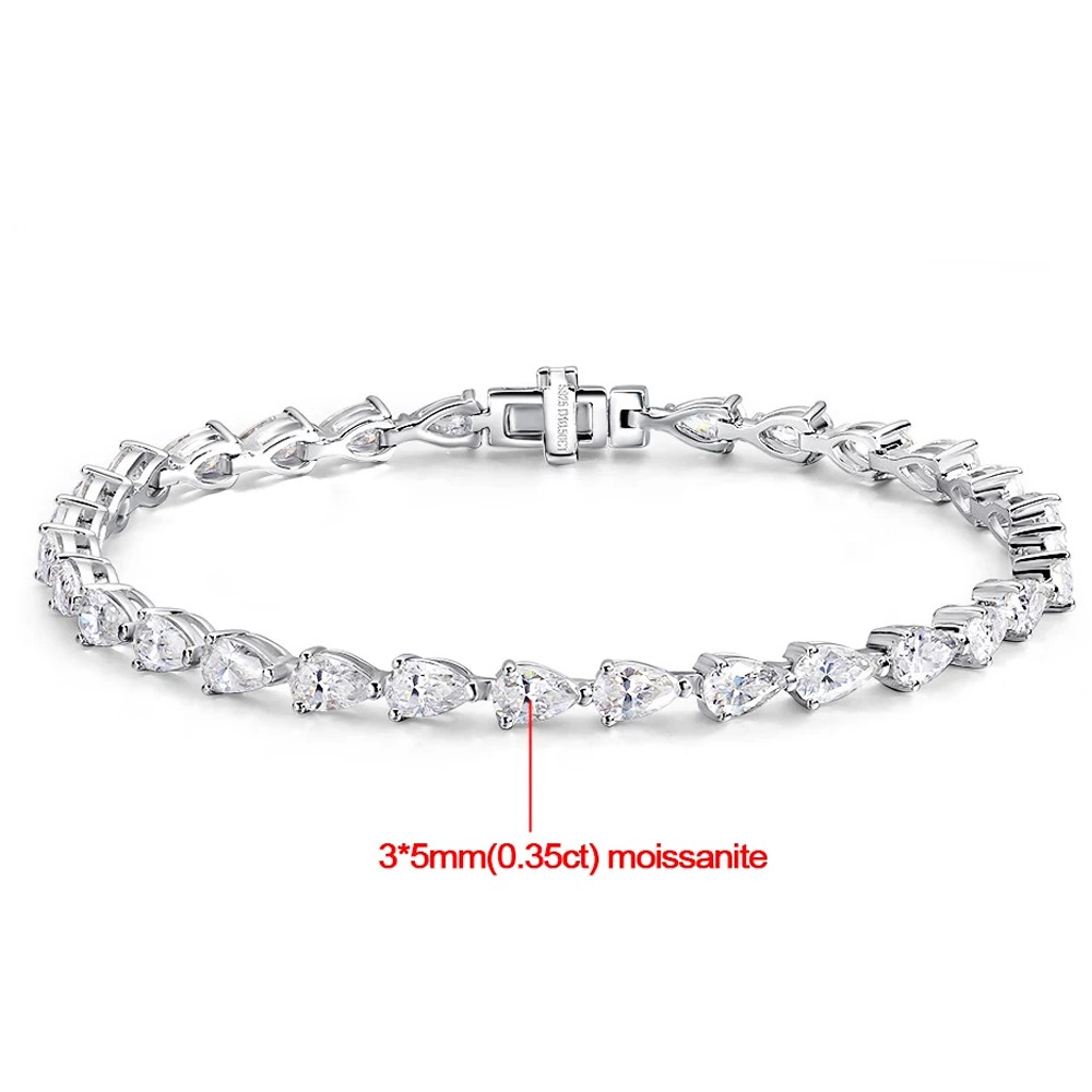 3*5mm Pear Cut All Moissanite Tennis Bracelet S925 Silver Hiphop Party Bracelet