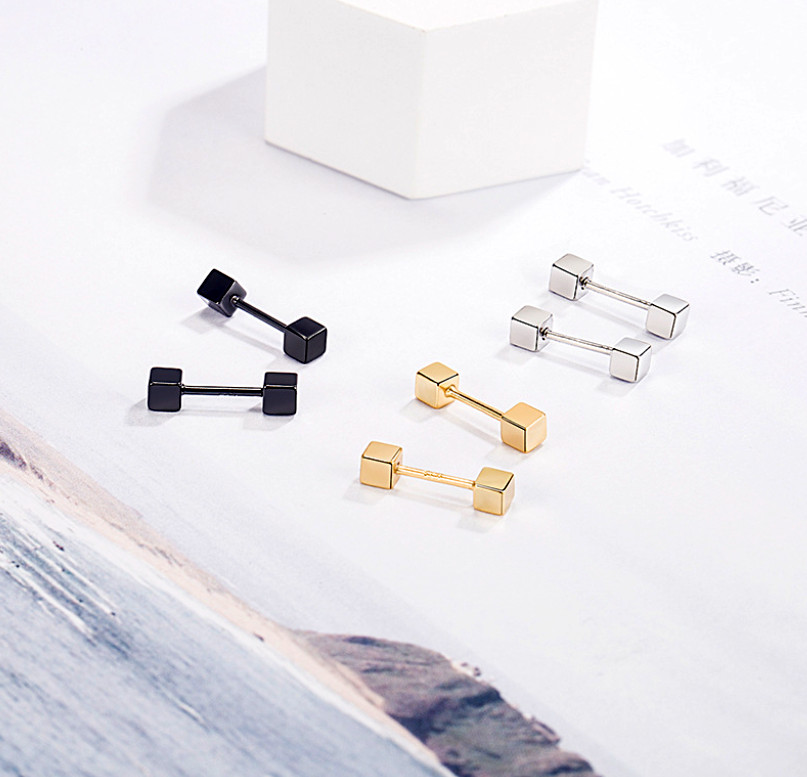 Tiny Punk Square Cube Block Geometry Dot Silver/Black/Gold Ball Stud Earrings