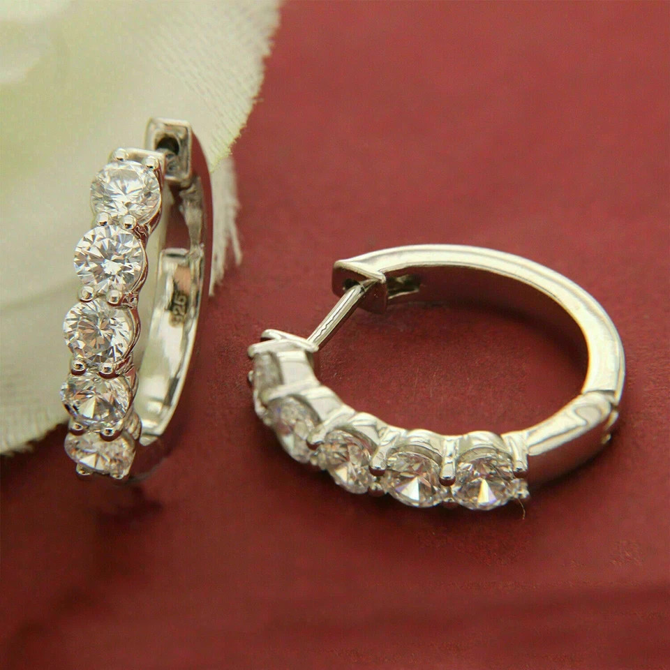14k White Gold Finish Round 1.50 CT Lab Created Diamond Bypass Hoop Earrings
