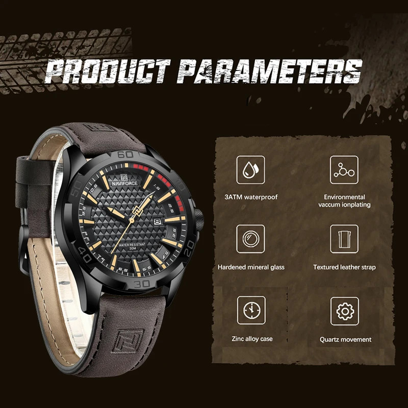 NAVIFORCE Men Casual Sport Military Quartz Calendar Wrist Watch for Man Business