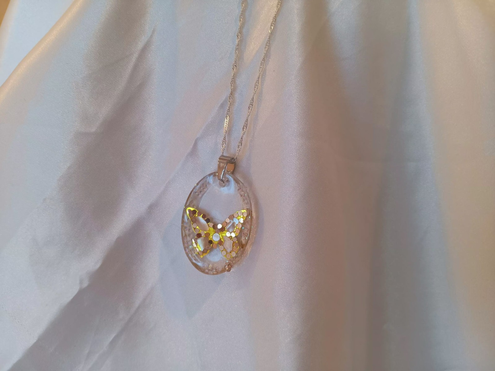 Crystal Butterfly Pendant Necklace, Reversible, Mother of Pearl The Perfect Gift