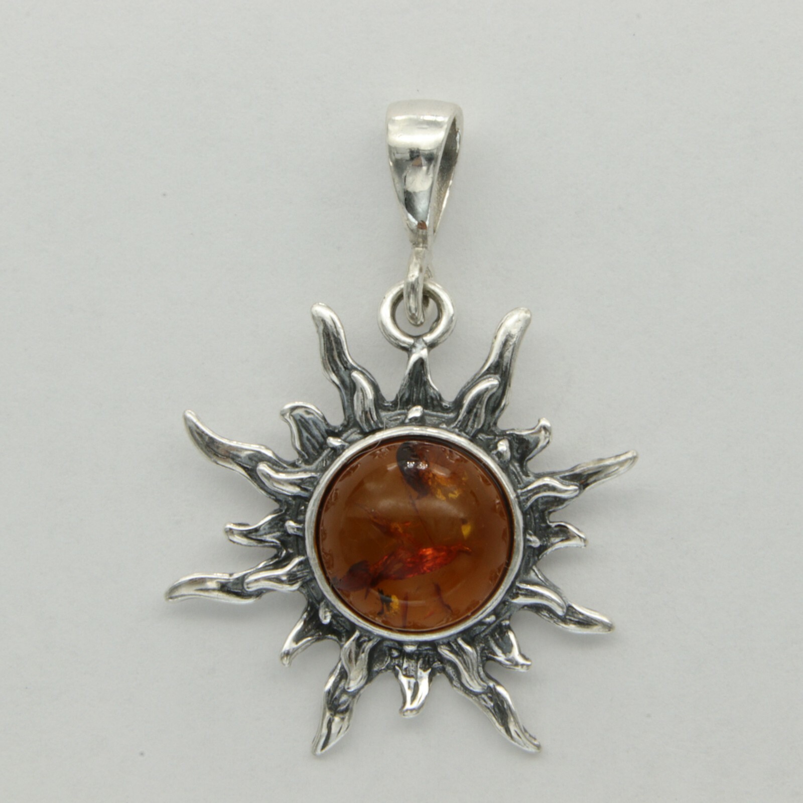 Cognac / Brown BALTIC AMBER Sun Star Pendant 925 STERLING SILVER Natural #2417e