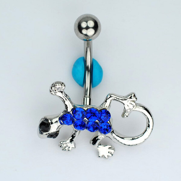 LIZARD Belly Navel Ring Bar BLUE Gecko Belly Button Jewelry (D28)