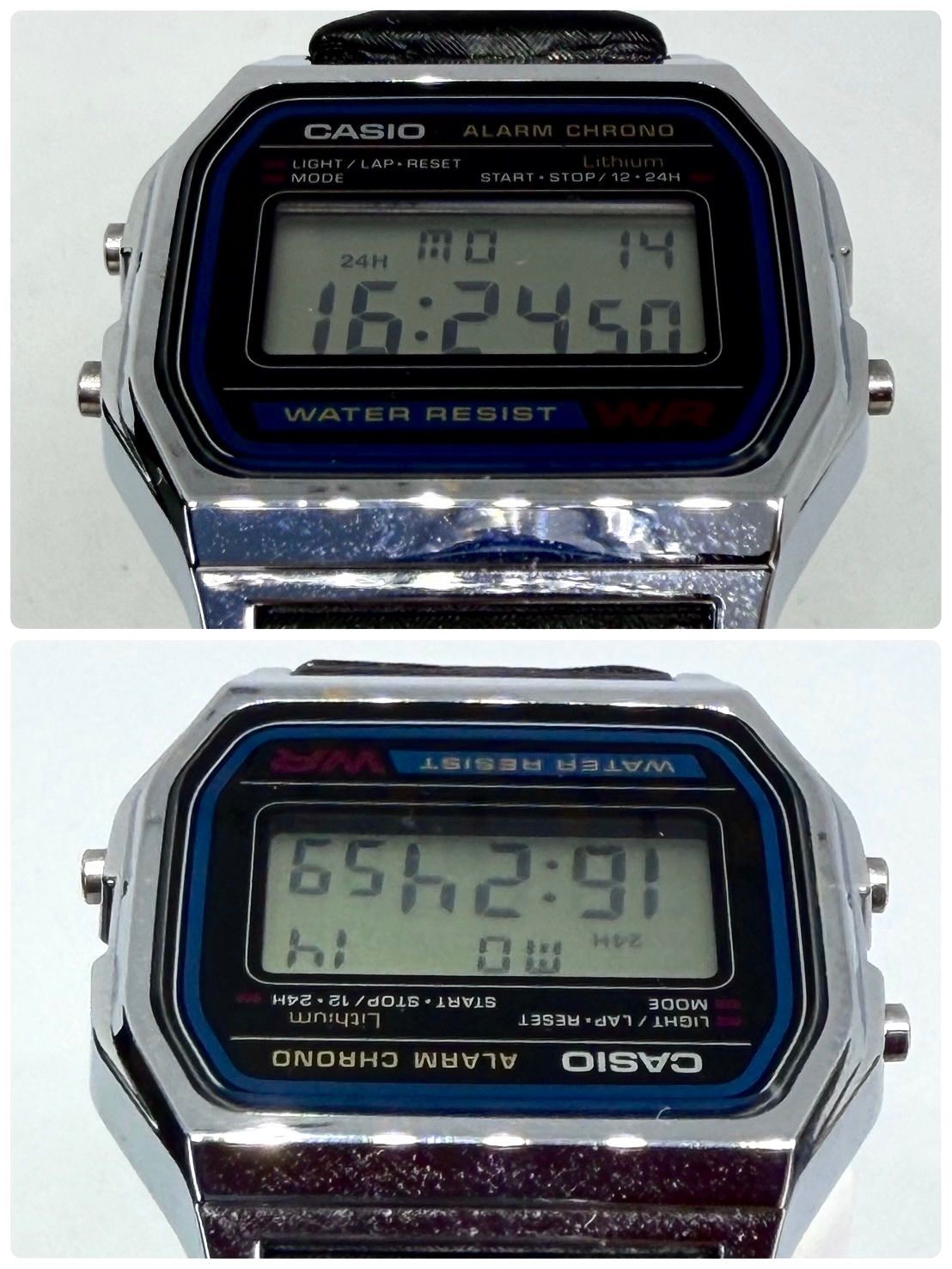 Working Excellent condition CASIO ALARM CHRONO Digital Watch Leather Belt Men’s