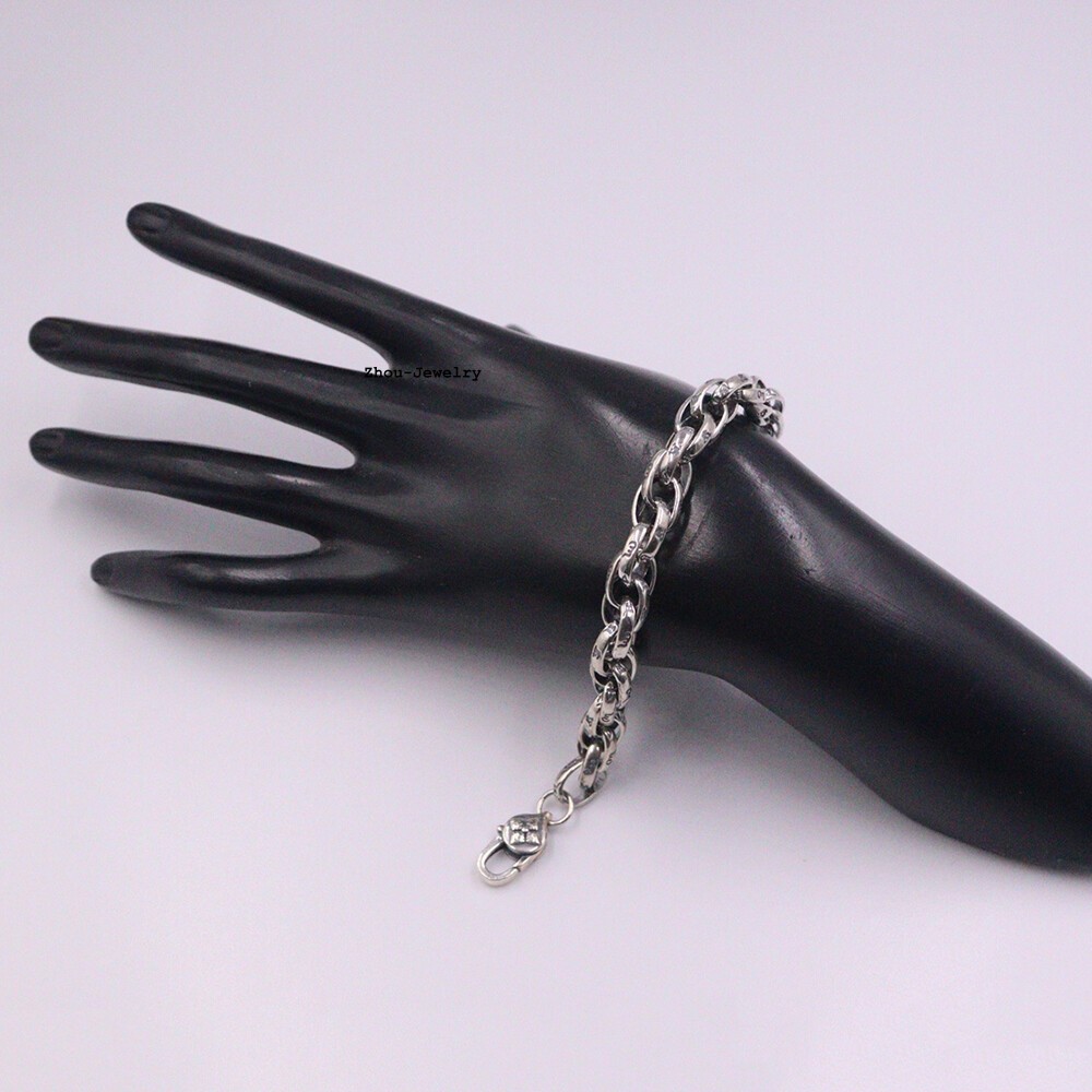 Pure 925 Sterling Silver Chain 8.5mm Sutra Oval Link Bracelet 28-30g 8.26 INCH