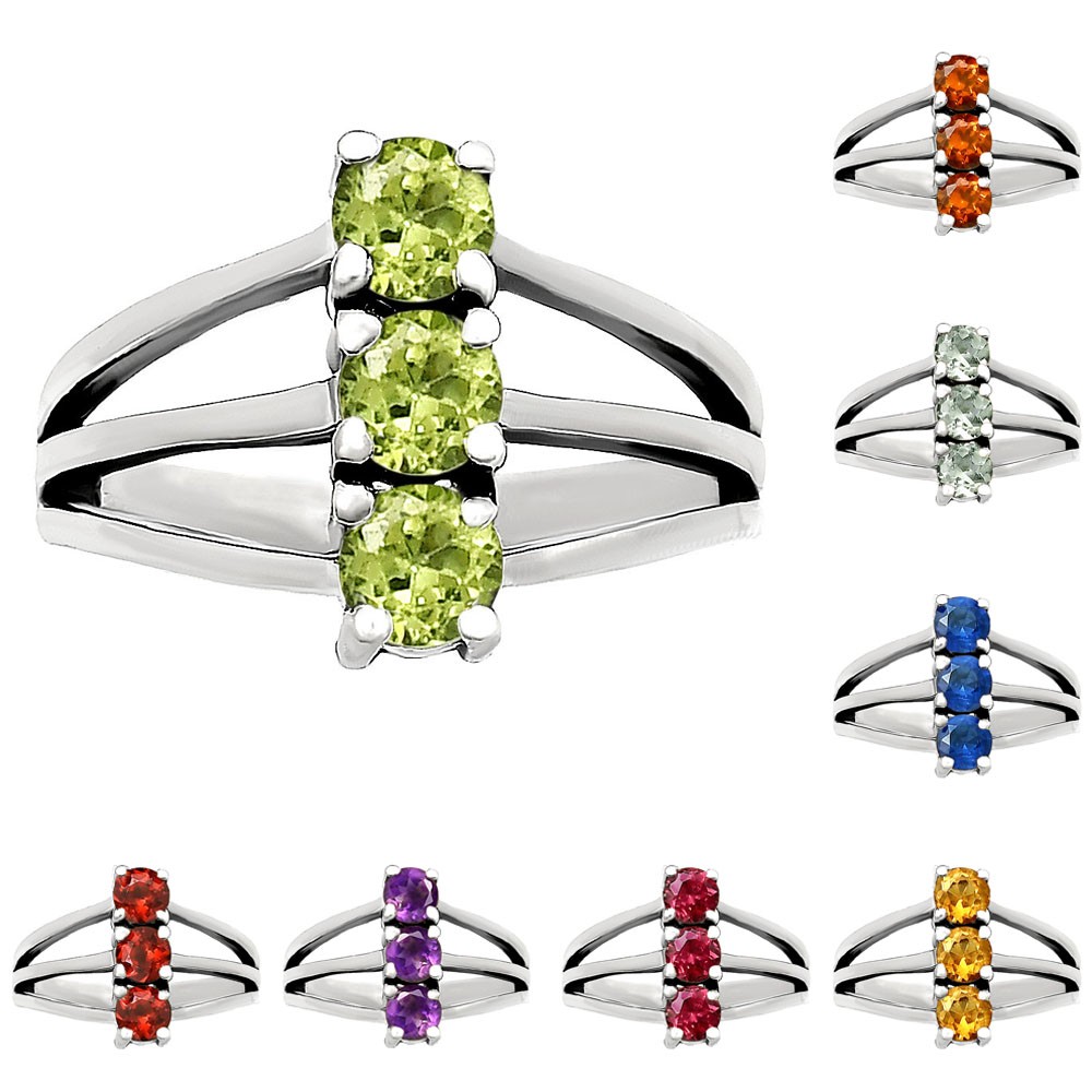 Three Stone Vertical Gemstone Ring 925 Sterling Silver Handmade Jewelry DGR1124