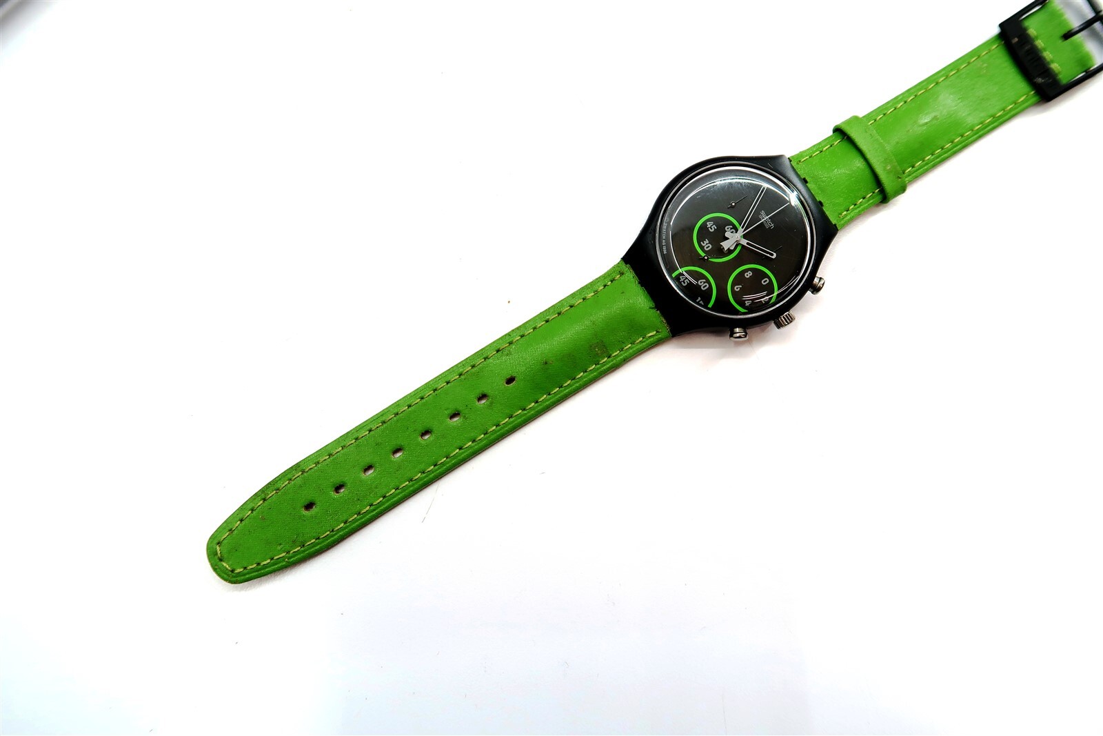 NEW Swatch Chrono Watch EXCENTRIC SCB117 w/ Case & Papers 1997 NEW BATTERY (n2)