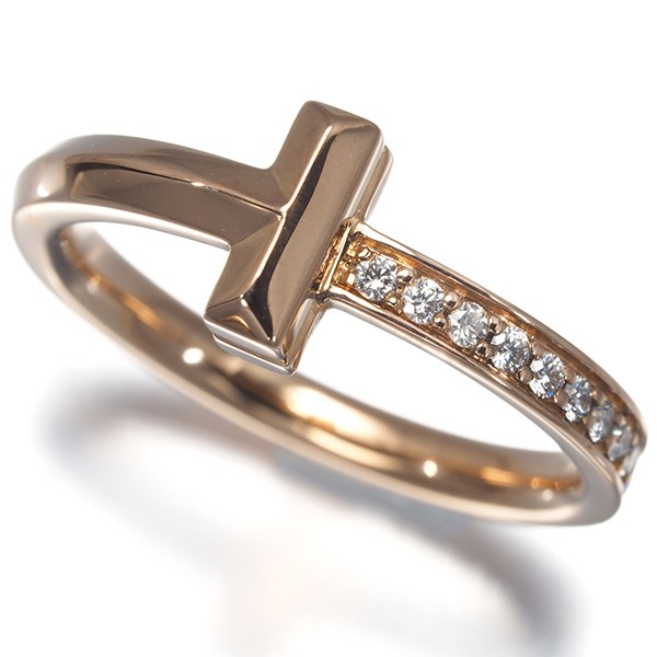 Auth Tiffany&Co. Ring Diamond 0.08ct Tiffany T1 US6-6.25 18K 750 Rose Gold