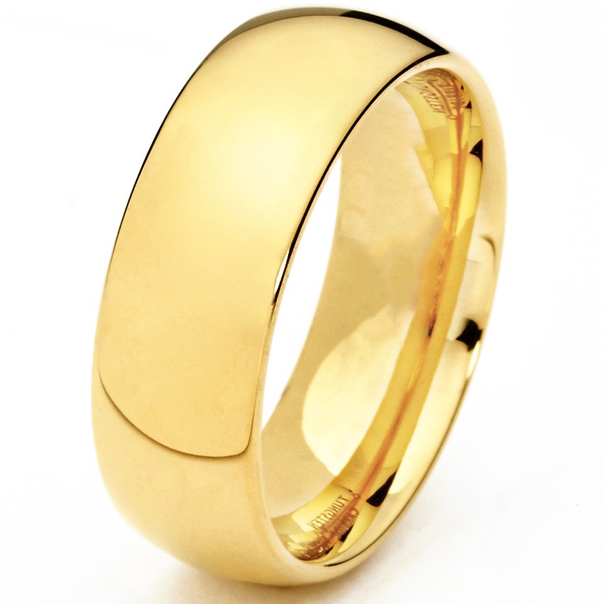 7MM 18K Goldtone Plated Dome Tungsten Ring Wedding Band Sizes 6 to 13