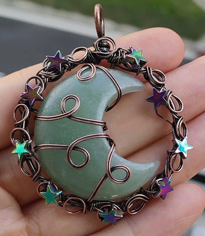 5pcs Aventurine Gems Moon Star Pendants Magic Reiki Healing Chakra Amulet