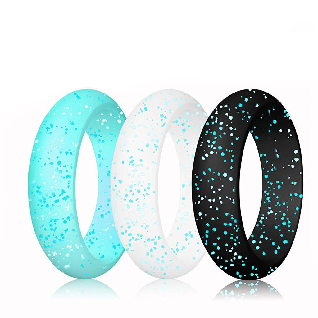 1PC Glitter Silicone Wedding Ring Men Women Band Jewelry Size 4-10 5.7mm Wide